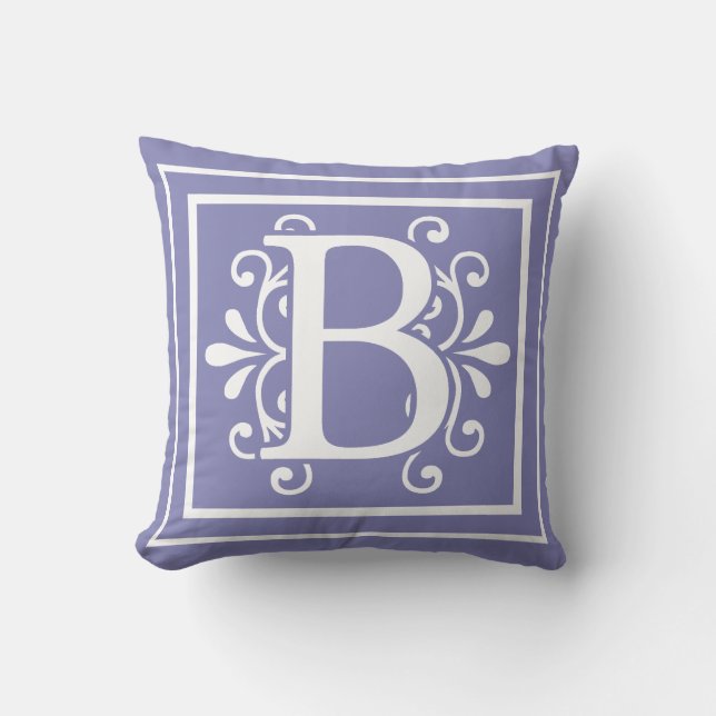 Letter B Monogram Periwinkle Purple Cushion (Front)