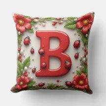 🐞 Letter B Red Ladybugs Poppies Pearls
