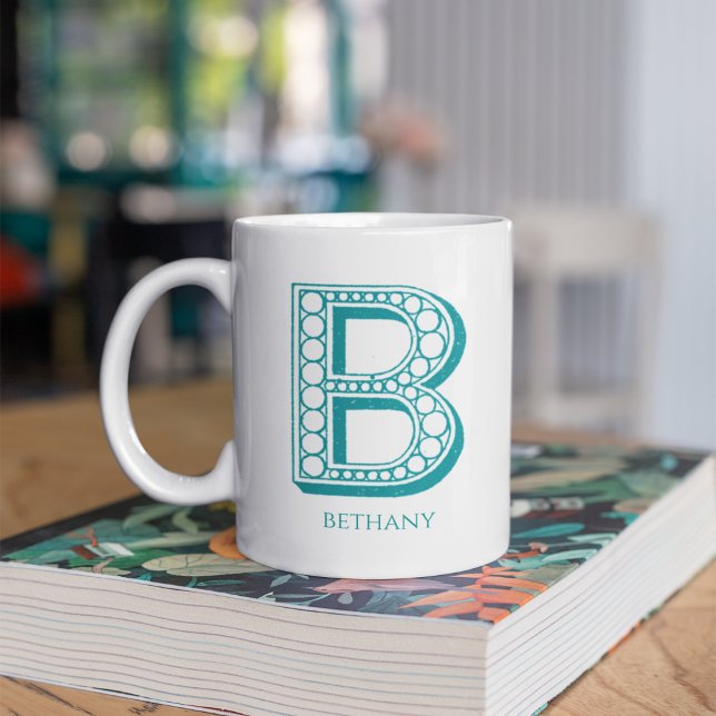 Letter B Teal Monogram Modern Name  Coffee Mug (Creator Uploaded)