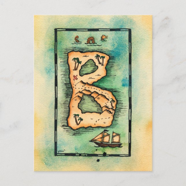 Letter B Treasure Map Postcard (Front)