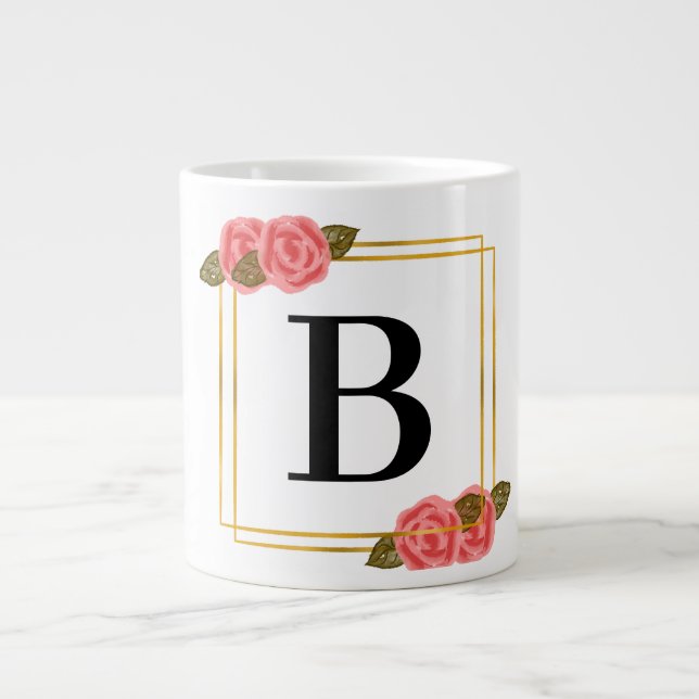 letter B with golden frame | Personalised Large Coffee Mug (Front)