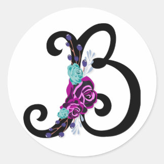 Letter B with vintage floral design and attractive Classic Round Sticker