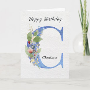 Letter C Birthday Custom Name Her Blue Monogram Card