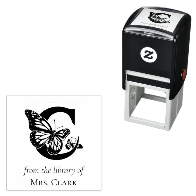 Letter C Butterfly Monogram From the Library Of Self-inking Stamp (In Situ)