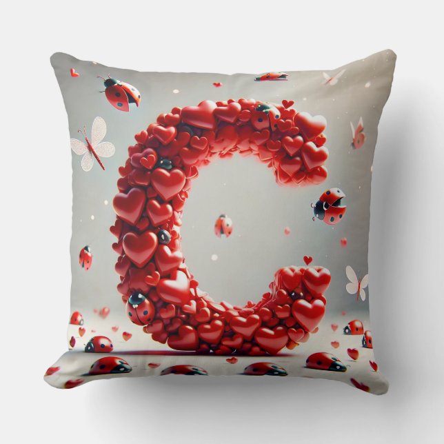 Letter C Creative Heart Cluster Cushion (Front)