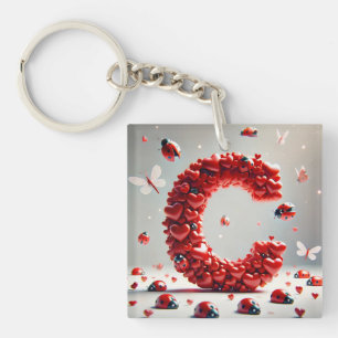 Letter C Creative Heart Cluster Key Ring