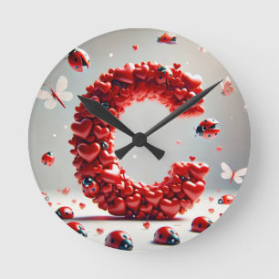 Letter C Creative Heart Cluster Round Clock