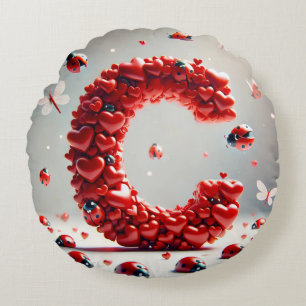 Letter C Creative Heart Cluster Round Cushion