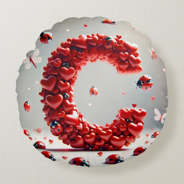Letter C Creative Heart Cluster Round Cushion (Front)