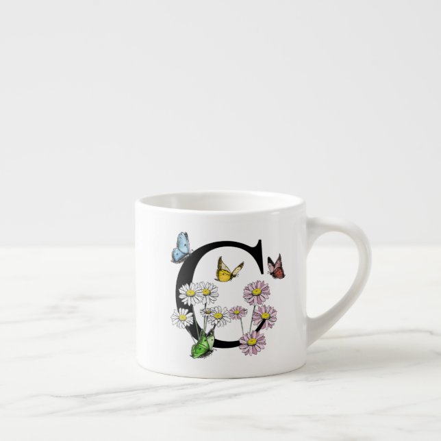 Letter C Floral Butterfly Monogram Initial     Espresso Cup (Right)