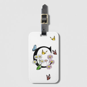 Letter C Floral Butterfly Monogram Initial    Luggage Tag