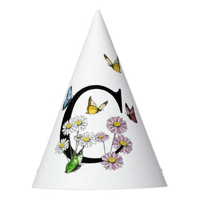 Letter C Floral Butterfly Monogram Initial  Party Hat (Front)