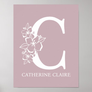Letter C Floral Monogram Name Nursery Modern  Poster
