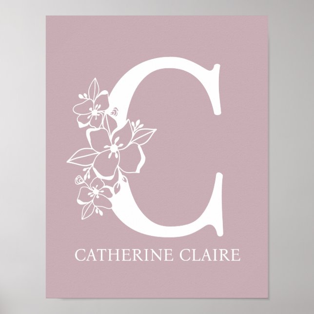 Letter C Floral Monogram Name Nursery Modern  Poster (Front)