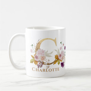 Letter C - Gold Floral Name sister coworker friend Coffee Mug