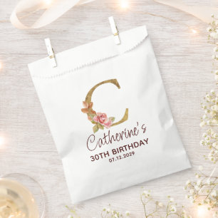 Letter C Gold Monogram Blush Pink Roses Favour Bag