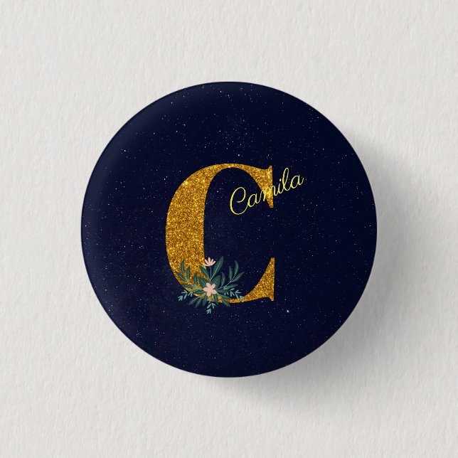 Letter C Golden monogram 3 Cm Round Badge (Front)