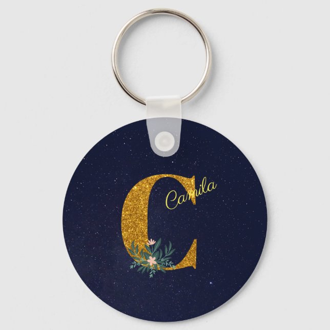 Letter C Golden monogram  Key Ring (Front)