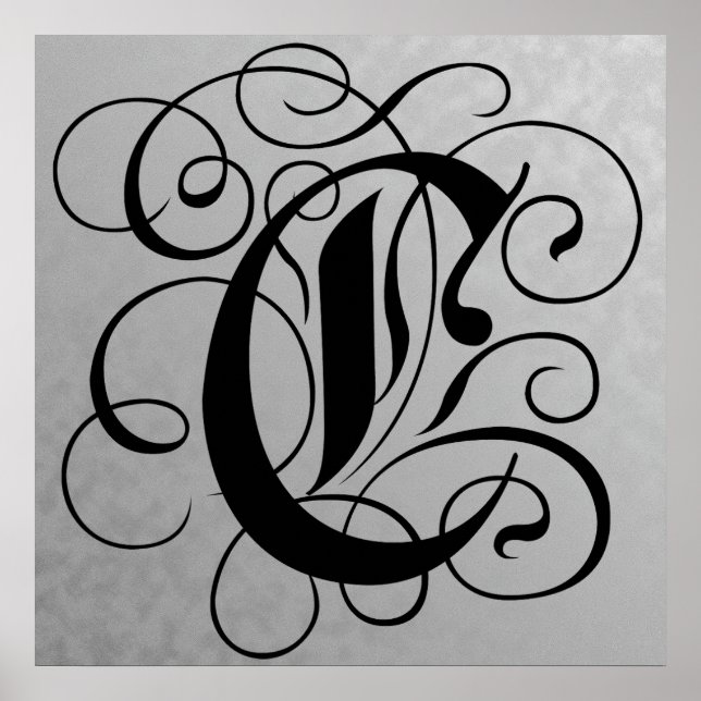 Letter C, Gothic Monogram Black Poster (Front)