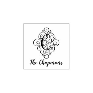 Letter C Initial Elegant Flourish Monogram Name Rubber Stamp