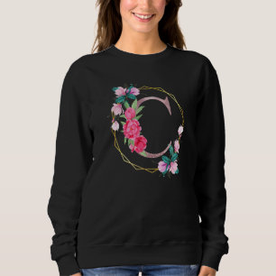 Letter C Initial Floral Monogram Women Girls Sweatshirt