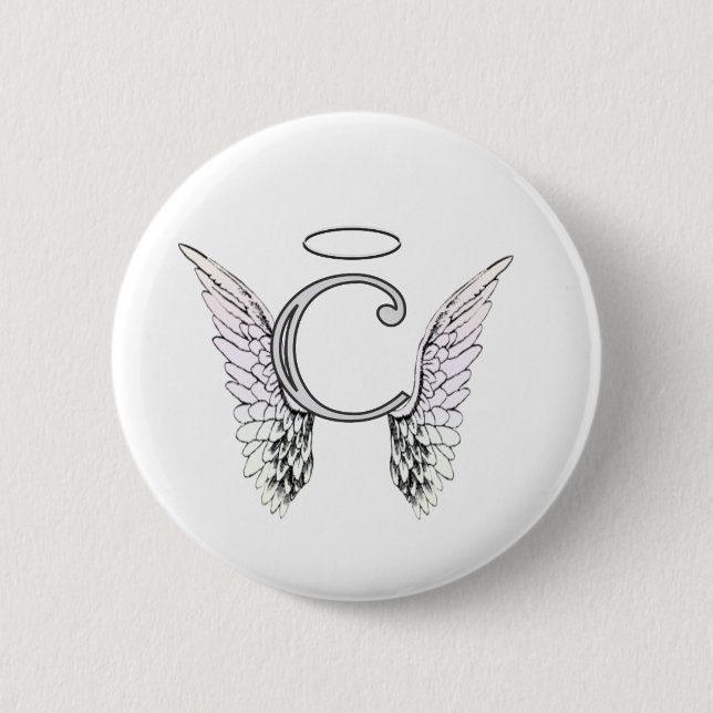 Letter C Initial Monogram with Angel Wings & Halo 6 Cm Round Badge (Front)