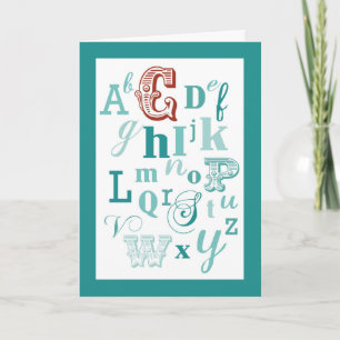 Letter C Initial Name Alphabet Birthday Teal & Red Card