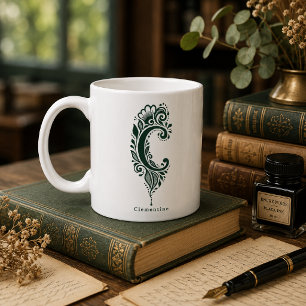 Letter C Linocut Botanical Personalised Mug