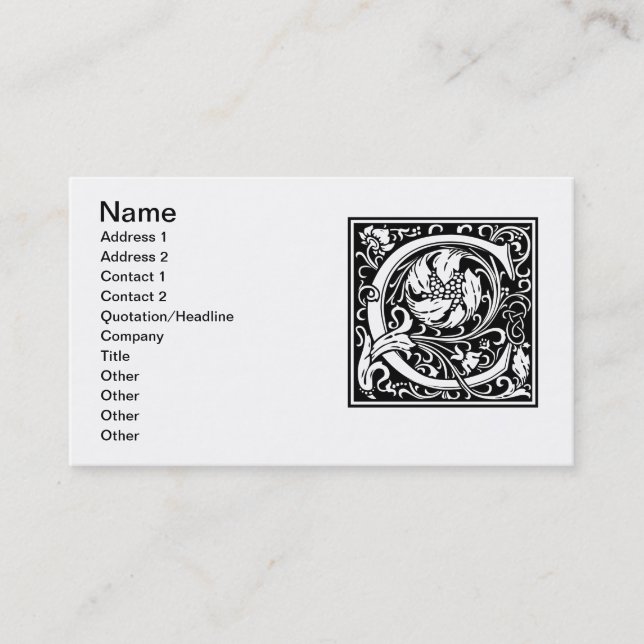 Letter C Mediaeval Monogram Art Nouveau Business Card (Front)