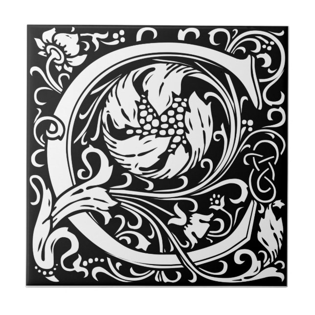 Letter C Mediaeval Monogram Art Nouveau Ceramic Tile (Front)