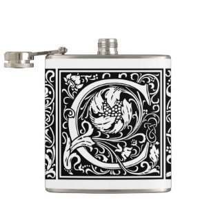 Letter C Mediaeval Monogram Art Nouveau Hip Flask