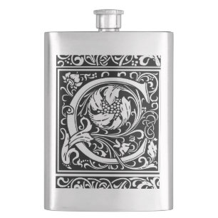 Letter C Mediaeval Monogram Art Nouveau Hip Flask