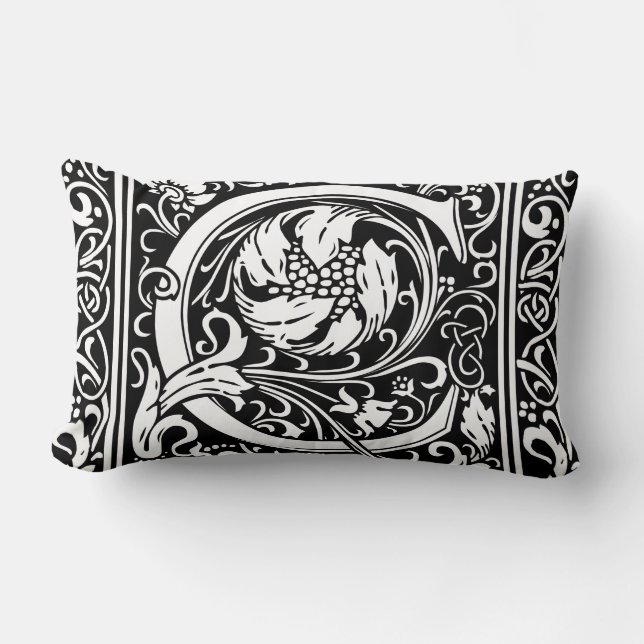 Letter C Mediaeval Monogram Art Nouveau Lumbar Cushion (Front)