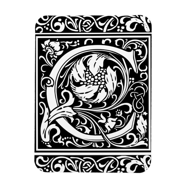 Letter C Mediaeval Monogram Art Nouveau Magnet (Vertical)