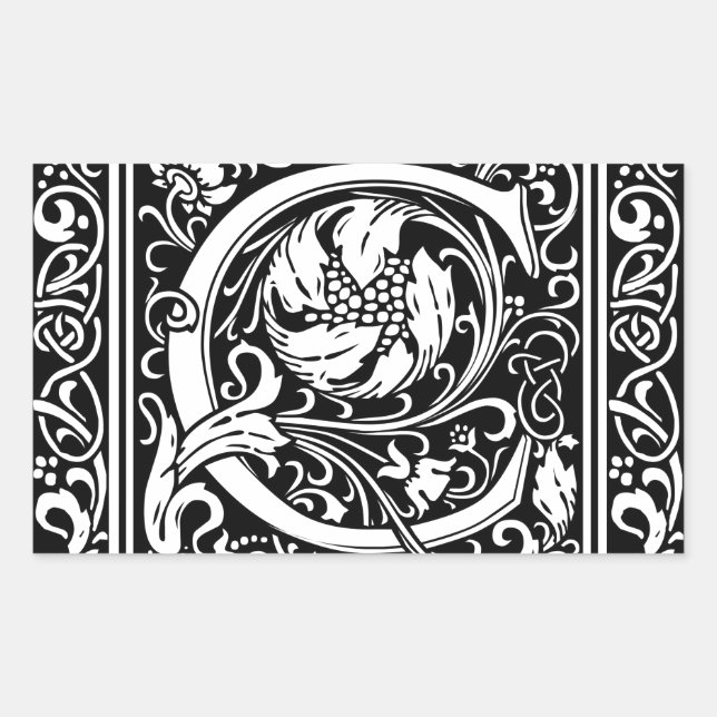 Letter C Mediaeval Monogram Art Nouveau Rectangular Sticker (Front)