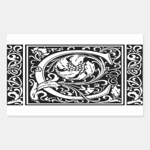 Letter C Mediaeval Monogram Art Nouveau Rectangular Sticker