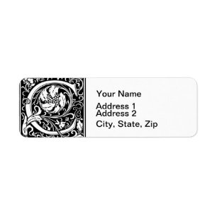 Letter C Mediaeval Monogram Art Nouveau Return Address Label