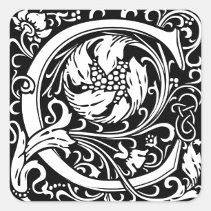 Letter C Mediaeval Monogram Art Nouveau Square Sticker