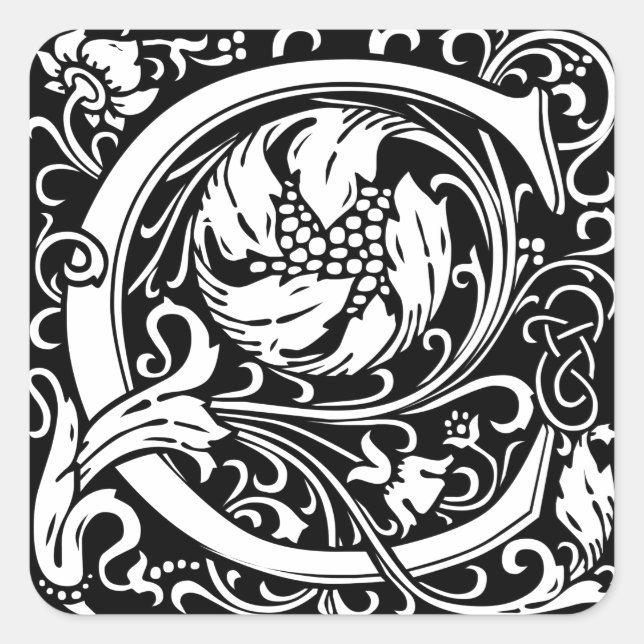 Letter C Mediaeval Monogram Art Nouveau Square Sticker (Front)