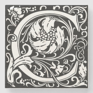 Letter C Mediaeval Monogram Art Nouveau Stone Coaster