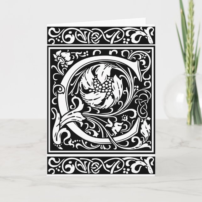 Letter C Mediaeval Monogram Vintage Initial Note Card (Front)