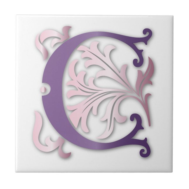 Letter C Monogram Fleur de lis Ceramic Tile (Front)