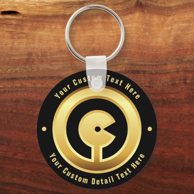 Letter C monogram Gold Circle Initial charm Key Ring (Back)