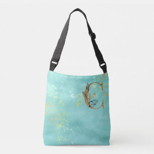 *~* LETTER C -Monogram Gold Glitter Turquoise Blue Crossbody Bag