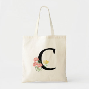 Letter C Monogram Watercolor Floral Spray Chic  Tote Bag