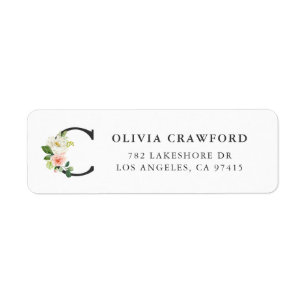 Letter C Monogram Watercolor Florals and Greenery Return Address Label