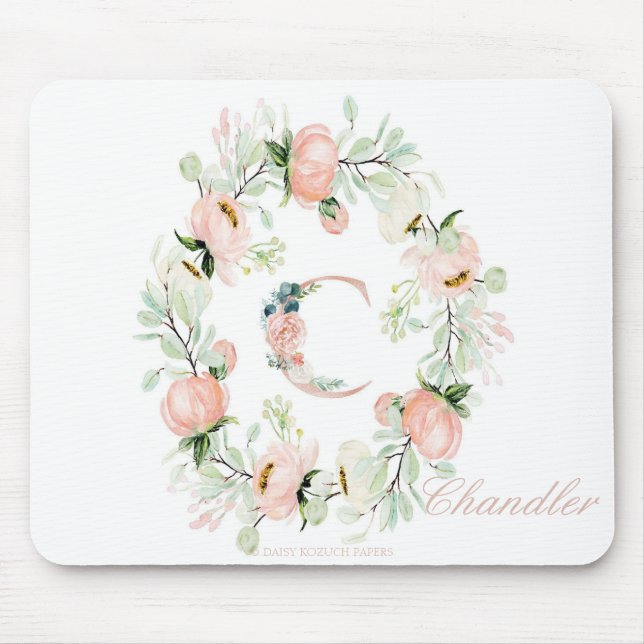 Letter C Personalised Floral Mouse Pad (Front)