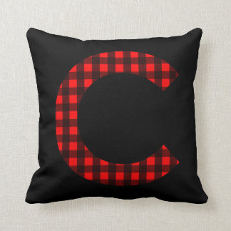 Letter C Red and Black Buffalo Plaid Cushion
