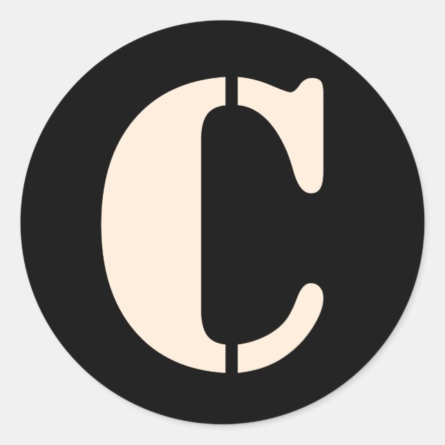 Letter C Stencil Alphabet by Janz Antique Black Classic Round Sticker (Front)