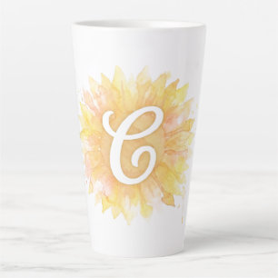 Letter C Sunflower First Name Monogram Initial Latte Mug